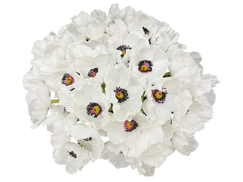 LebriTamFa 10 Stems Artificial Poppies Real Touch PU Fake Latex Flowers for Wedding Holiday Bridal Bouquet Home Party Decor (White) - Image 2